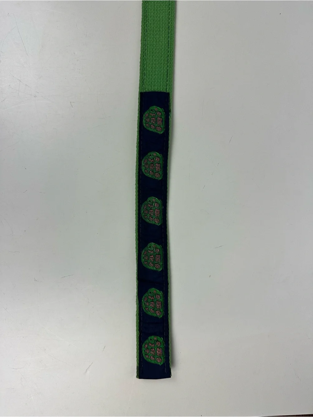 Turtle Pattern Ribbon Belt Brass D-Ring Navy Blue Green